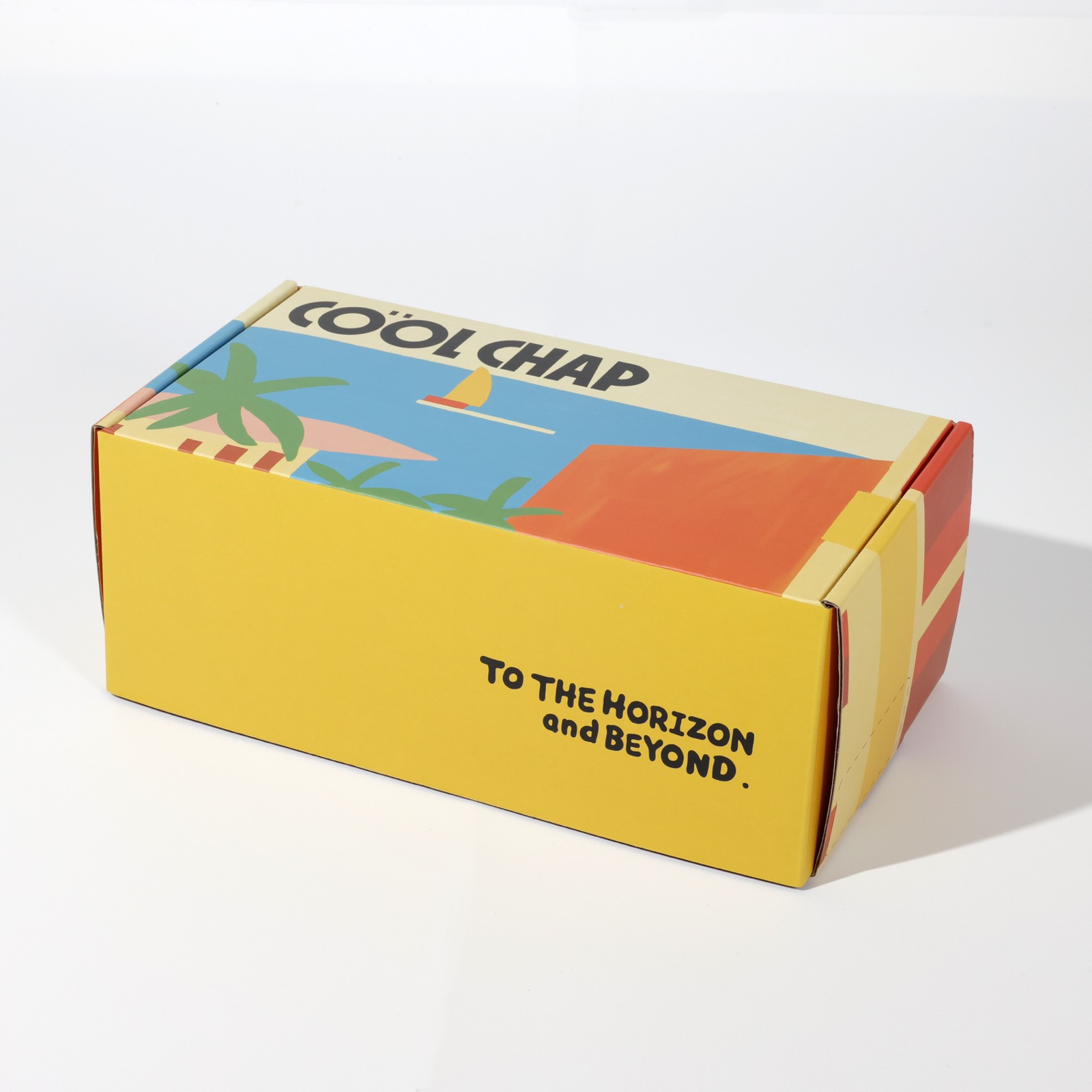 Cool Chap — full-bleed illustrated corrugated mailer box printed edge to edge