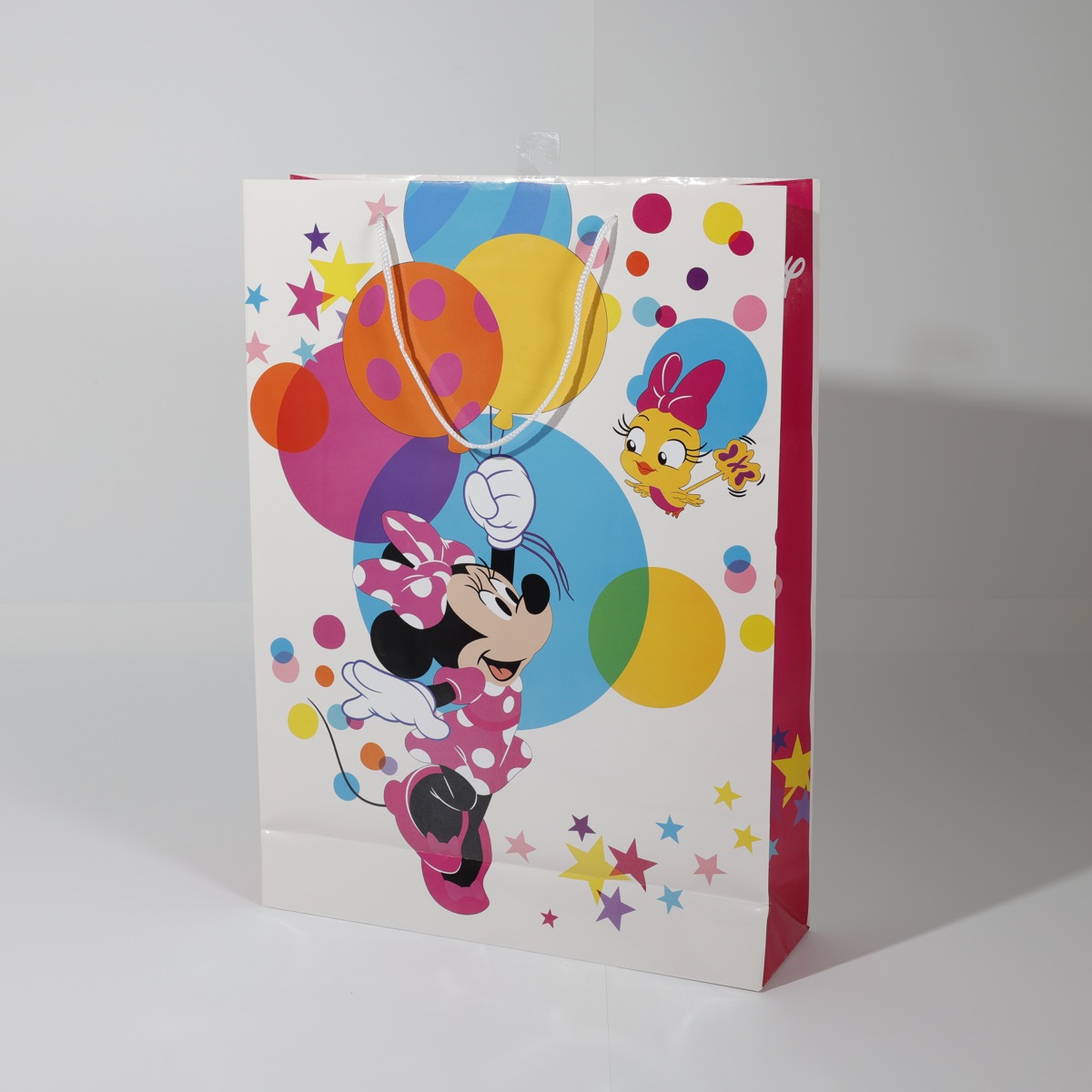 Disney Minnie Mouse — licensed gloss retail paper bag with cord handles, printed to licensor standards